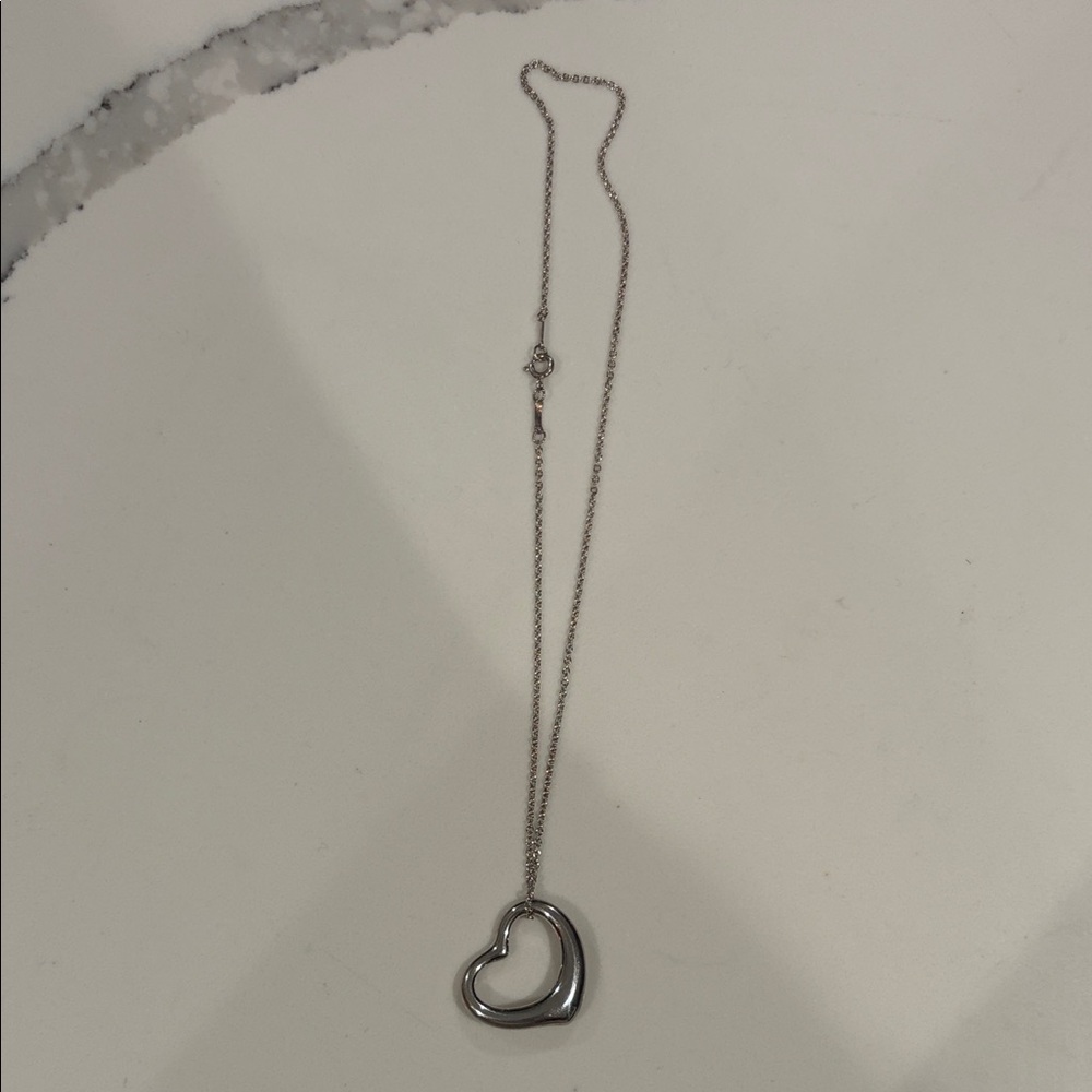 Tiffany & Co. Polished Silver Open Heart Pendant Necklace